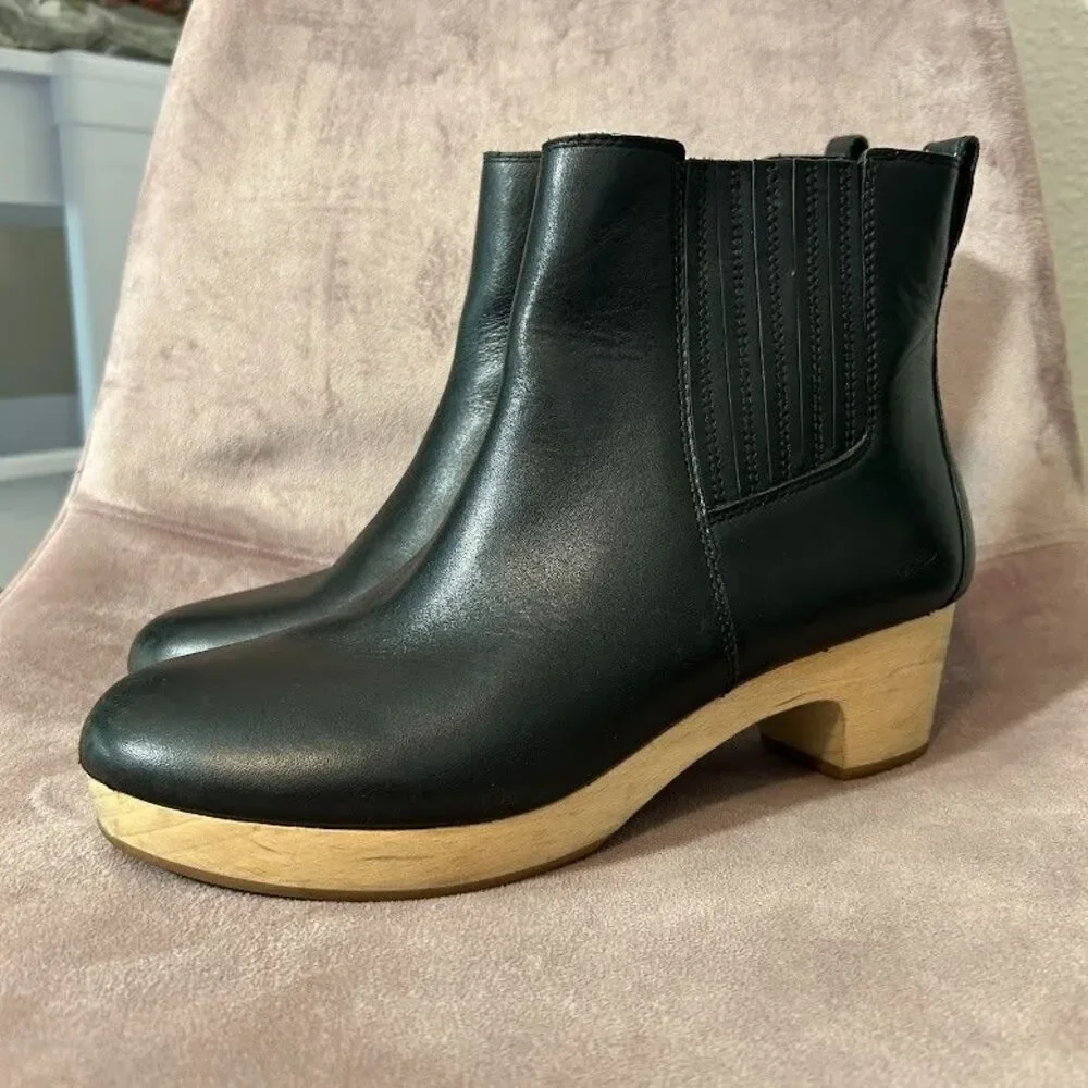 Madewell The Clog Boot 9 Black Leather Wooden Heel Pull On